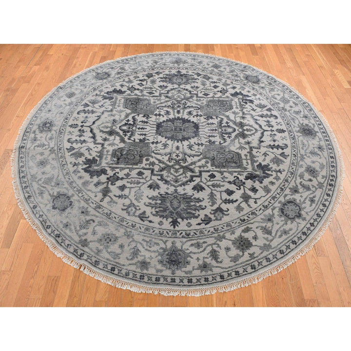 10'0" x 10'0" New Hand Knotted Grey Wool & Silk Round Oriental Rug - MOA10287747