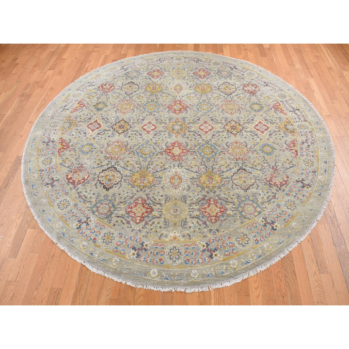 10'0" x 10'0" New Hand Knotted Grey Wool & Silk Round Oriental Rug - MOA10287750