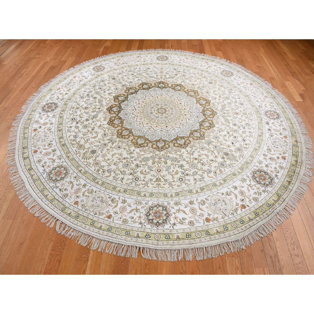 9'1" x 9'1" New Hand Knotted Ivory Cotton Round Oriental Rug - MOA10287755