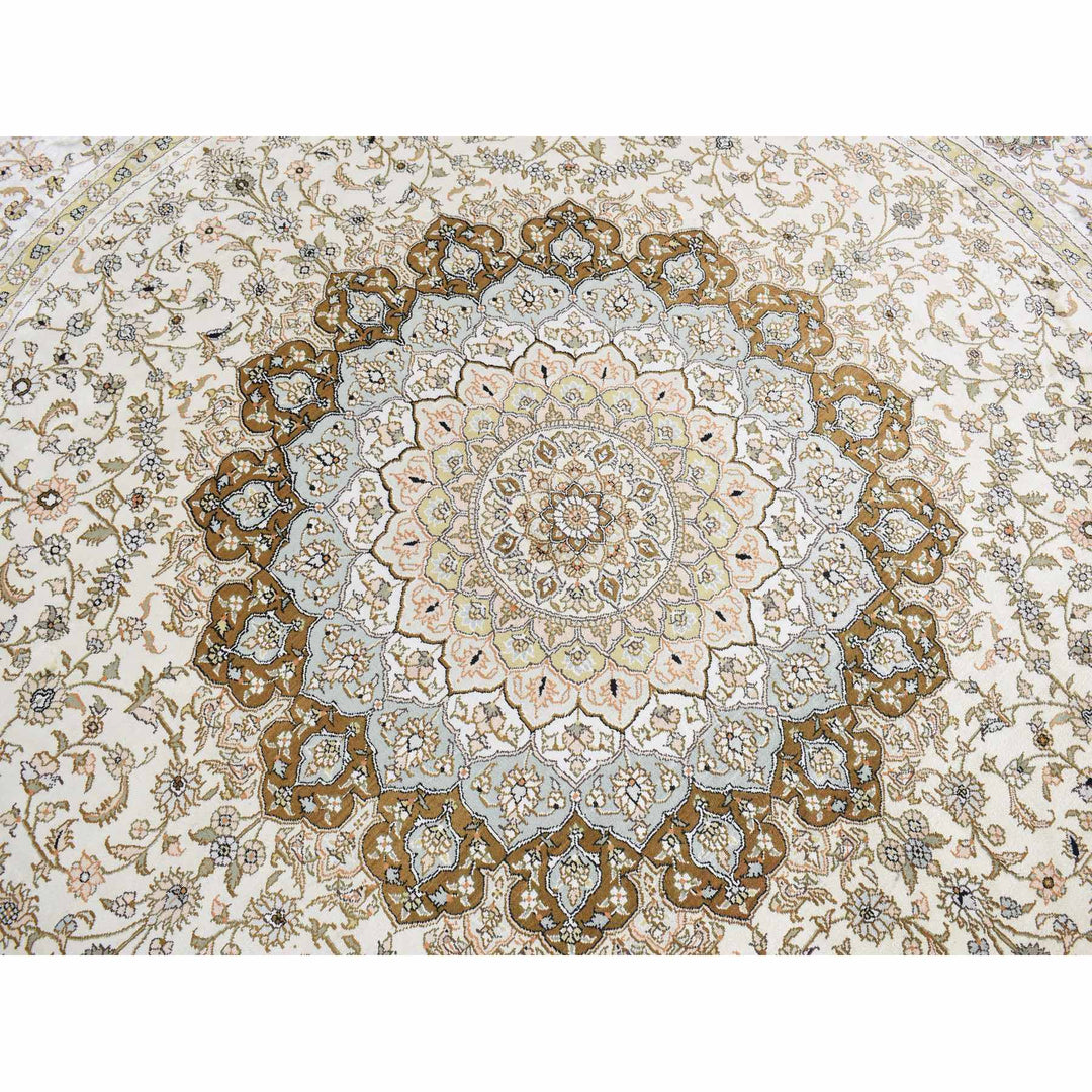 9'1" x 9'1" New Hand Knotted Ivory Cotton Round Oriental Rug - MOA10287755