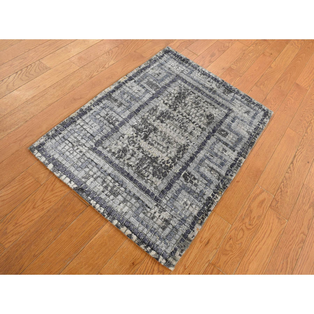 2'2" x 3'2" New Hand Knotted Grey Cotton Rectangle Oriental Rug - MOA10287785