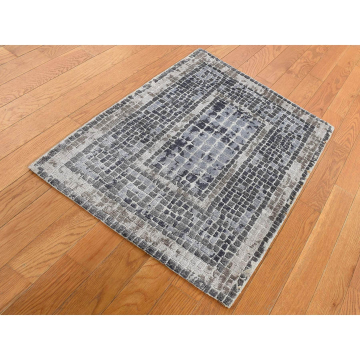 2'3" x 3'2" New Hand Knotted Grey Cotton Rectangle Oriental Rug - MOA10287801