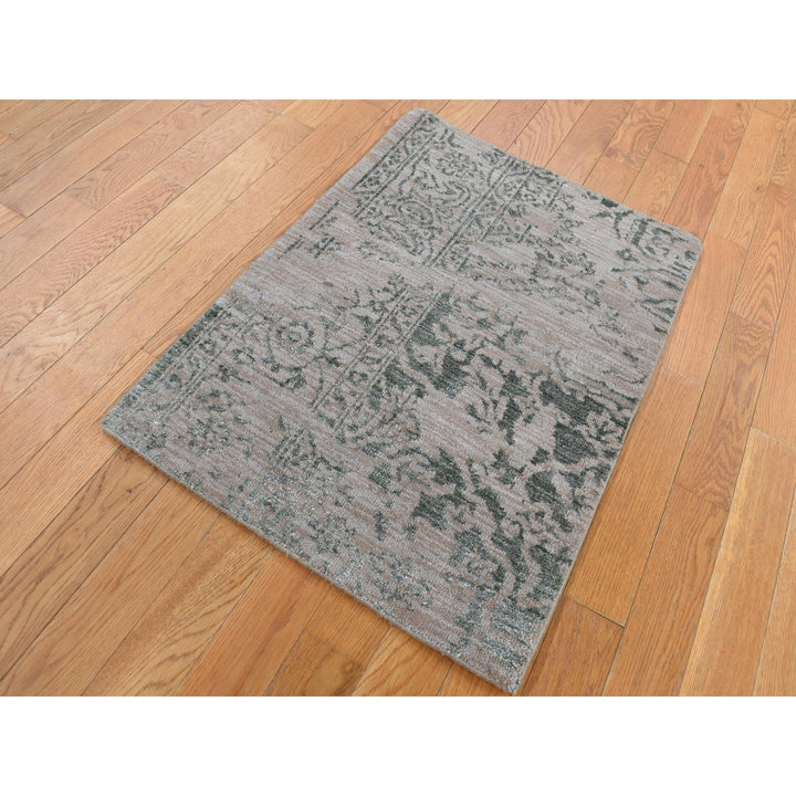 2'0" x 3'0" New Hand Knotted Grey Wool & Silk Rectangle Oriental Rug - MOA10287837