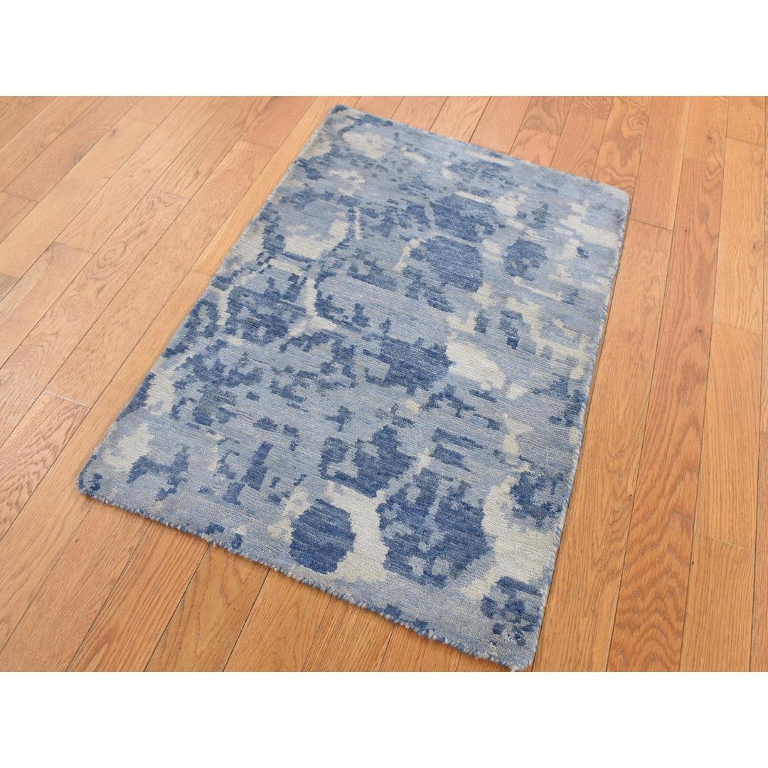 2'0" x 3'0" New Hand Knotted Blue Wool Rectangle Oriental Rug - MOA10287842