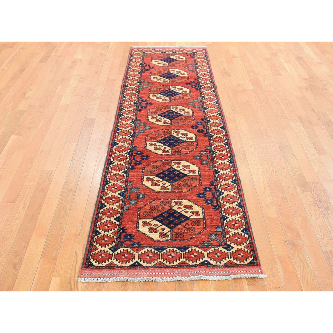 2'10" x 9'9" New Hand Knotted Red Wool Runner Oriental Rug - MOA10287969