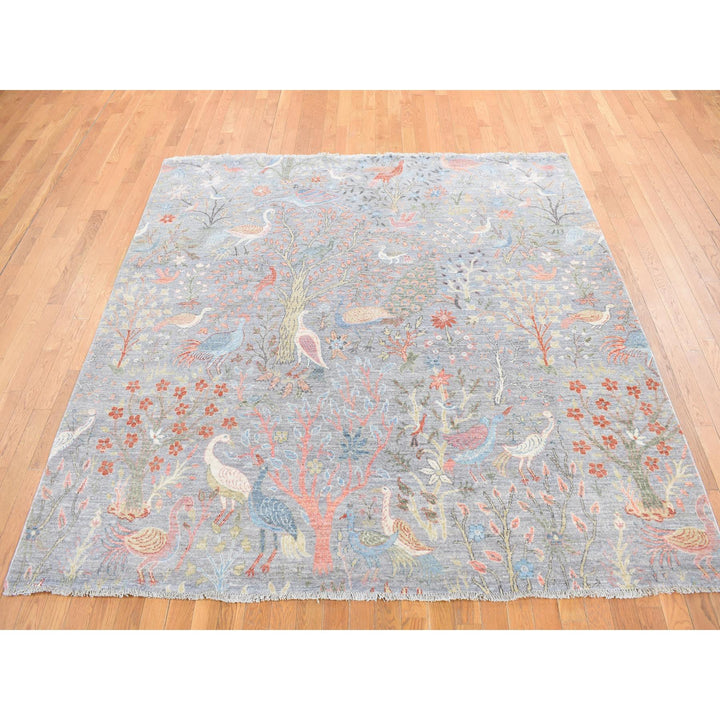 8'0" x 8'0" New Hand Knotted Grey Wool Square Oriental Rug - MOA10287996