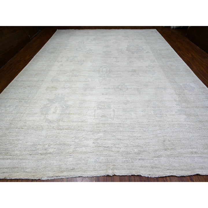 11'11" x 15'10" New Hand Knotted Ivory Wool Rectangle Oriental Rug - MOA10288017