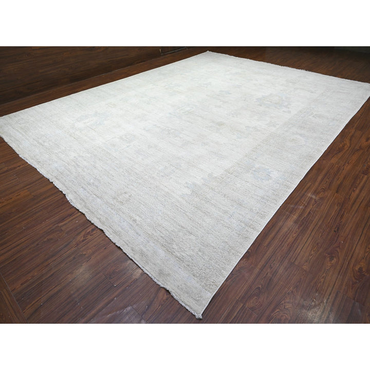 11'11" x 15'10" New Hand Knotted Ivory Wool Rectangle Oriental Rug - MOA10288017