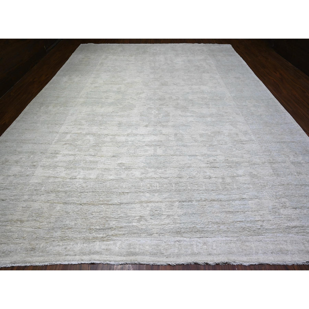 11'8" x 15'2" New Hand Knotted Ivory Wool Rectangle Oriental Rug - MOA10288027