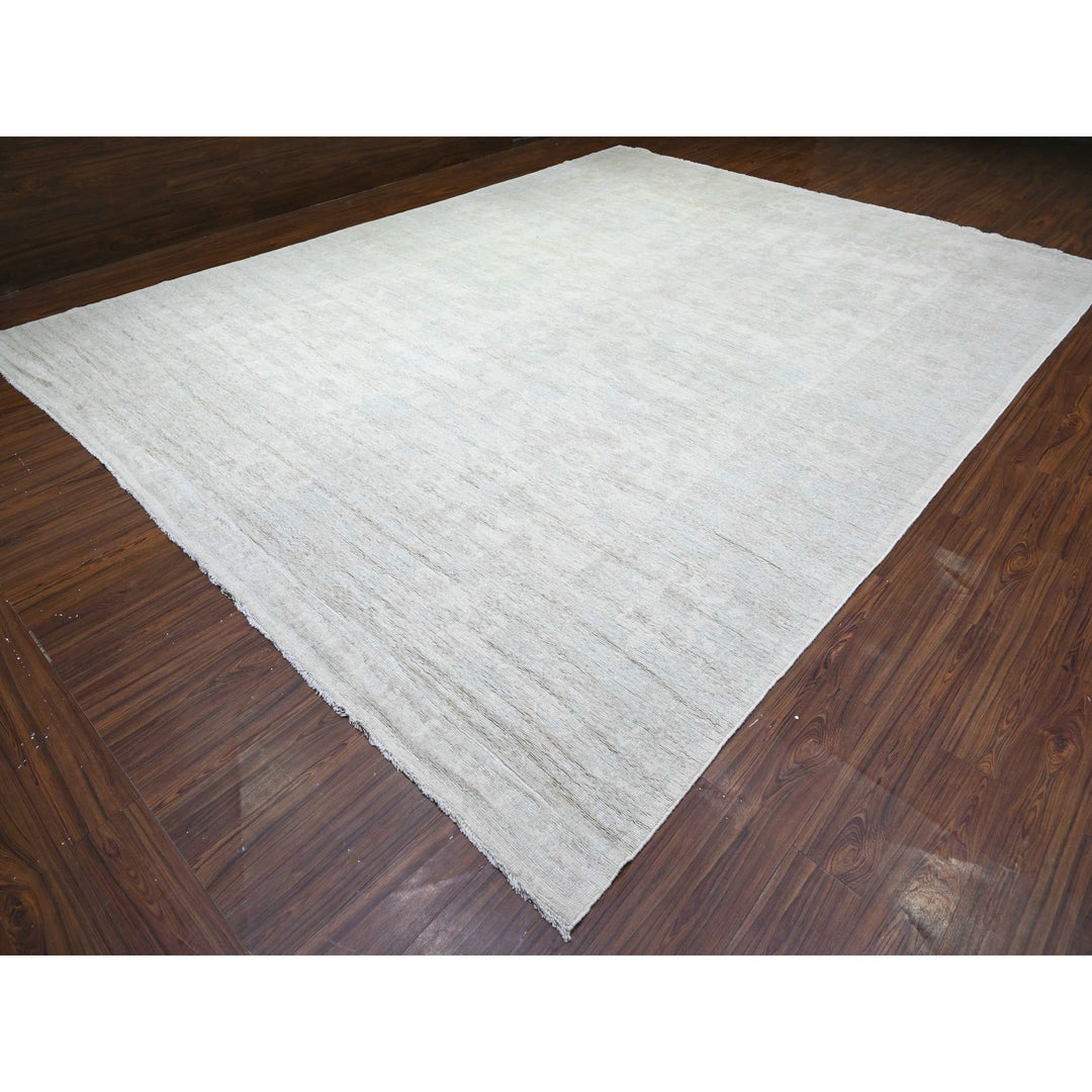 11'8" x 15'2" New Hand Knotted Ivory Wool Rectangle Oriental Rug - MOA10288027