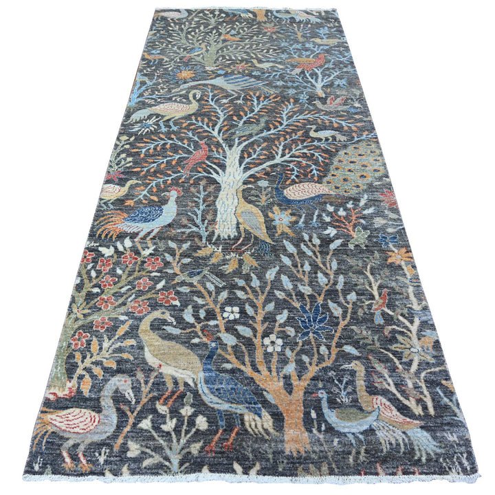 4'0" x 9'11" New Hand Knotted Grey Wool Runner Oriental Rug - MOA10288034