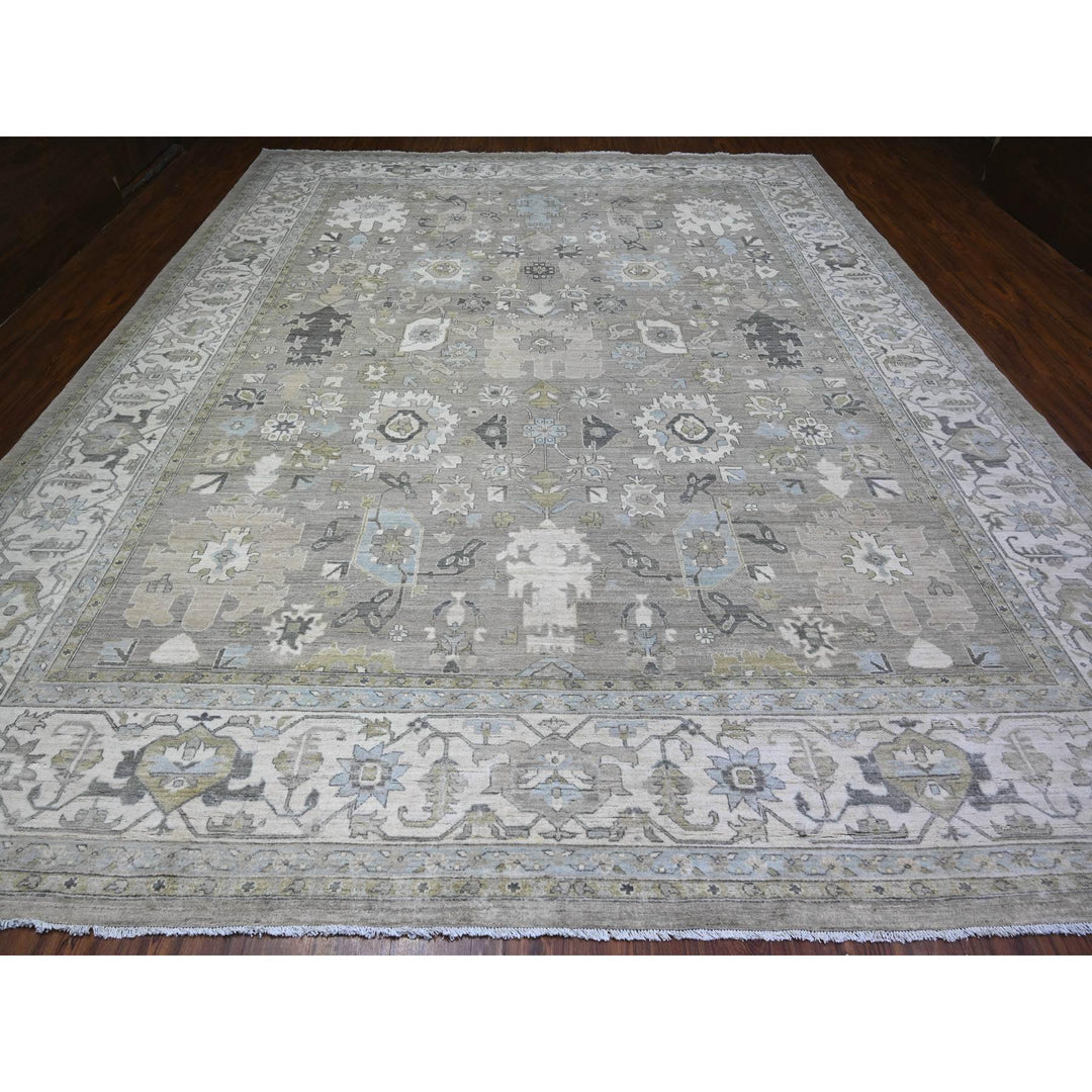 11'11" x 14'8" New Hand Knotted Grey Wool Rectangle Oriental Rug - MOA10288039