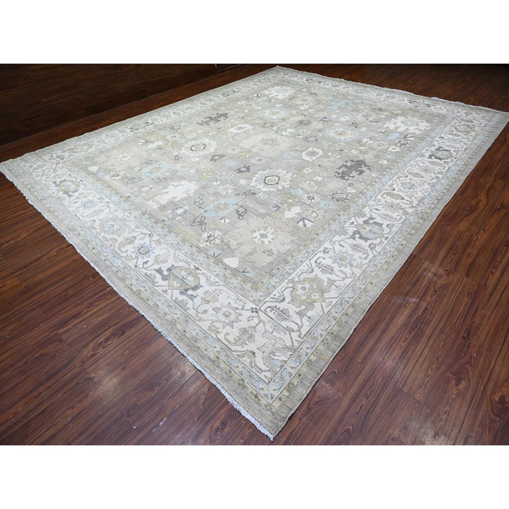 11'11" x 14'8" New Hand Knotted Grey Wool Rectangle Oriental Rug - MOA10288039