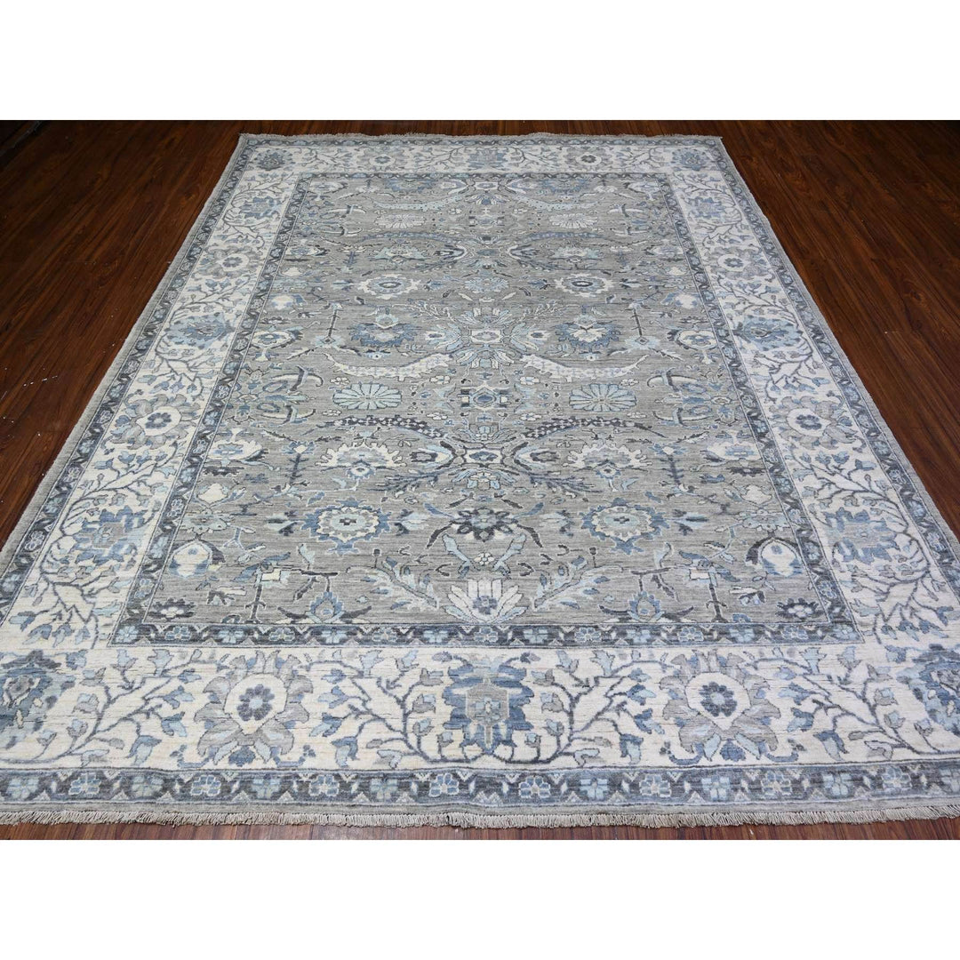 8'3" x 9'11" New Hand Knotted Grey Wool Rectangle Oriental Rug - MOA10288045