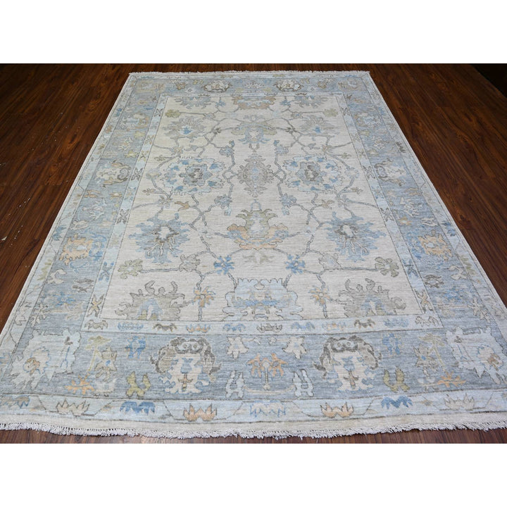 7'10" x 9'11" New Hand Knotted Ivory Wool Rectangle Oriental Rug - MOA10288047