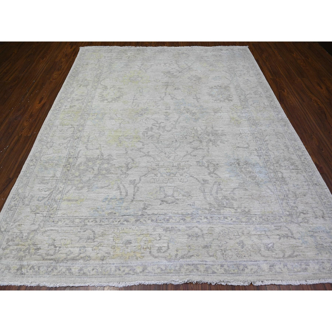 8'0" x 9'5" New Hand Knotted Grey Wool Rectangle Oriental Rug - MOA10288050