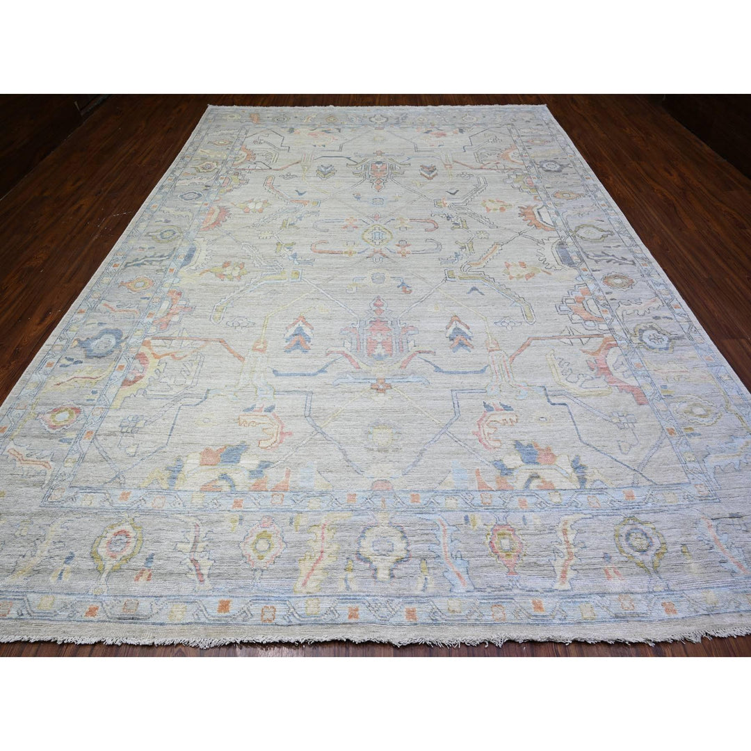 9'10" x 13'6" New Hand Knotted Ivory Wool Rectangle Oriental Rug - MOA10288058