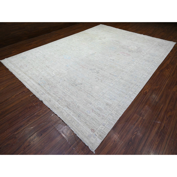 9'11" x 13'6" New Hand Knotted Grey Wool Rectangle Oriental Rug - MOA10288063