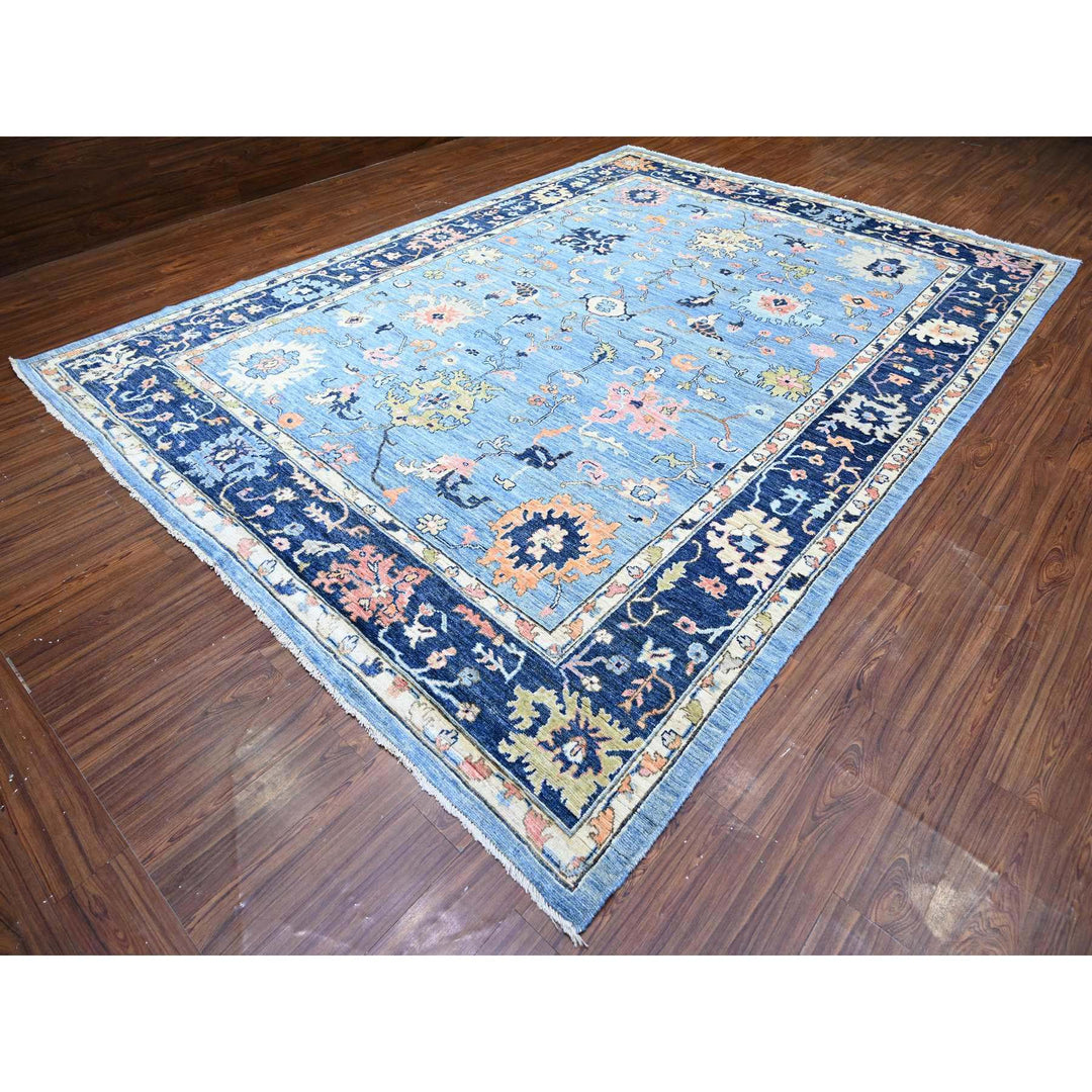 9'9" x 13'5" New Hand Knotted Blue Wool Rectangle Oriental Rug - MOA10288073