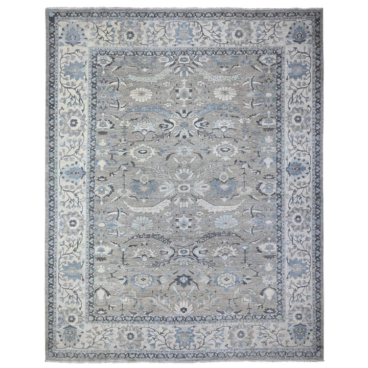 11'11" x 14'7" New Hand Knotted Grey Wool Rectangle Oriental Rug - MOA10288079