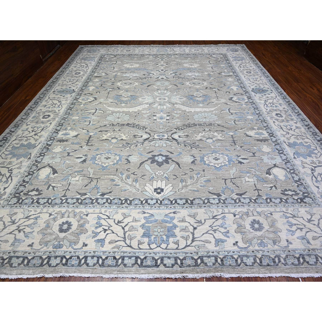 11'11" x 14'7" New Hand Knotted Grey Wool Rectangle Oriental Rug - MOA10288079