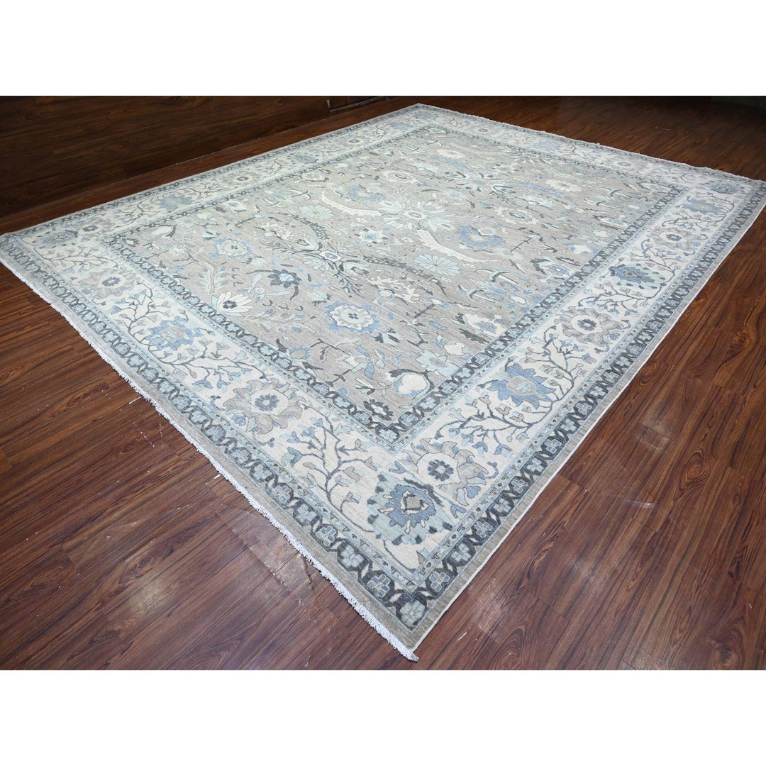 11'11" x 14'7" New Hand Knotted Grey Wool Rectangle Oriental Rug - MOA10288079