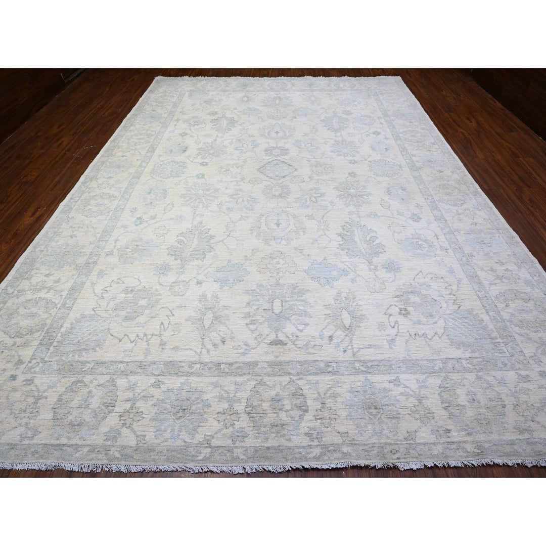 10'2" x 14'1" New Hand Knotted Ivory Wool Rectangle Oriental Rug - MOA10288085