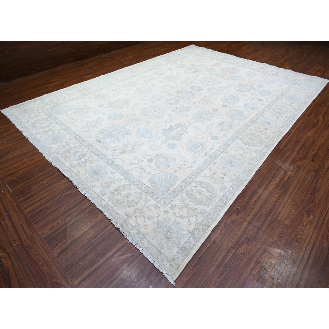 10'2" x 14'1" New Hand Knotted Ivory Wool Rectangle Oriental Rug - MOA10288085