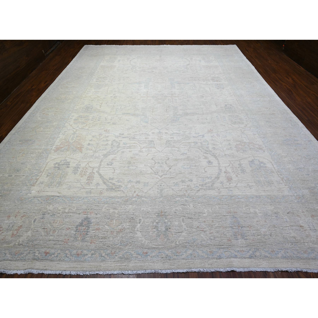 11'7" x 15'0" New Hand Knotted Ivory Wool Rectangle Oriental Rug - MOA10288088