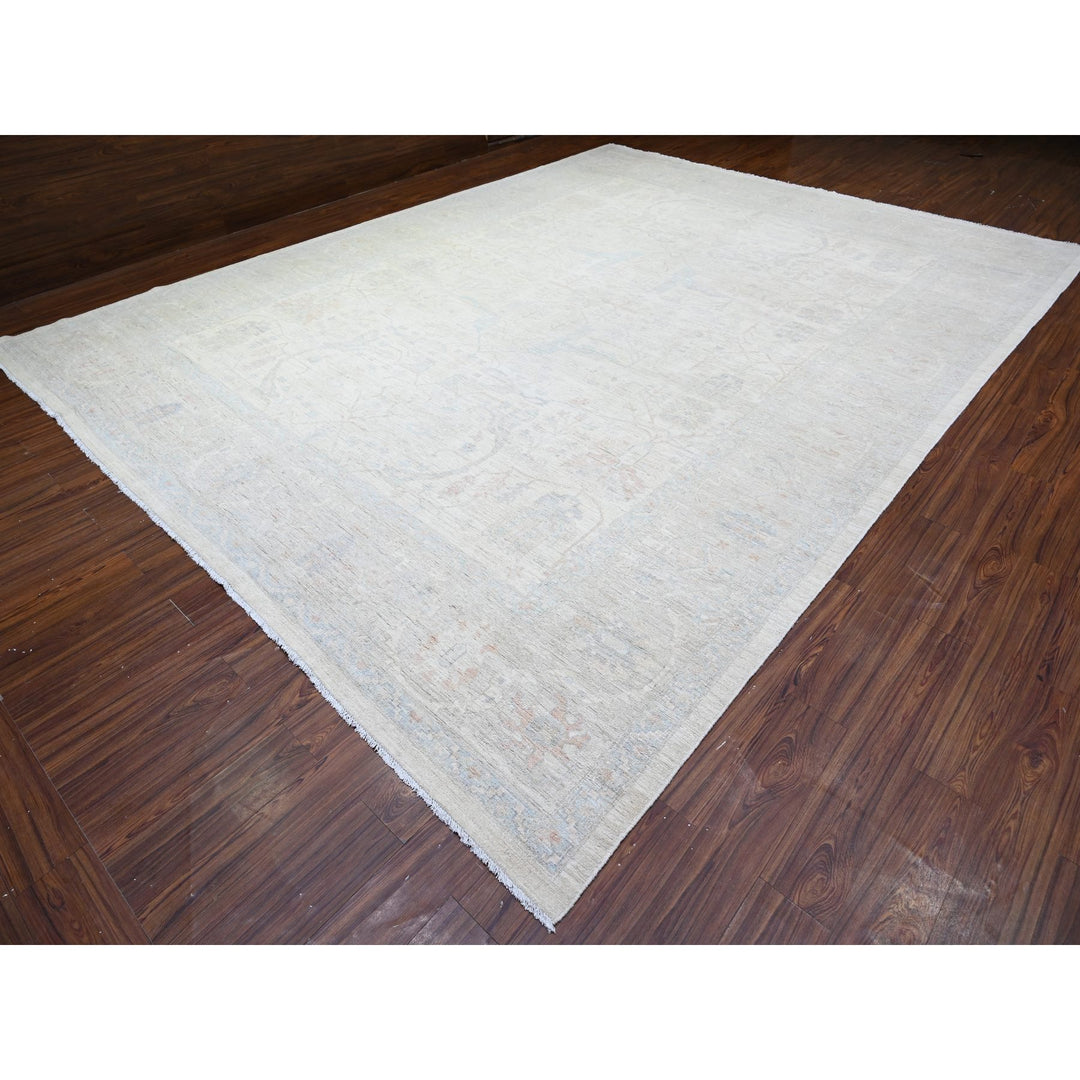 11'7" x 15'0" New Hand Knotted Ivory Wool Rectangle Oriental Rug - MOA10288088