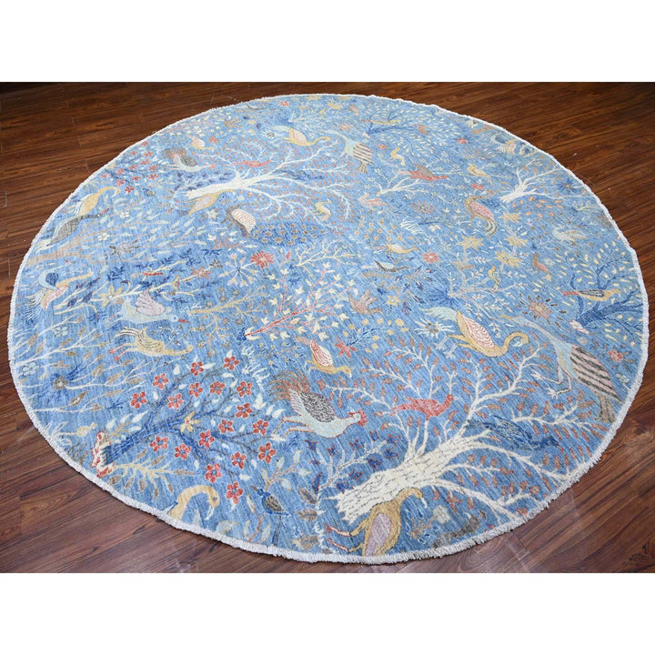 10'0" x 10'4" New Hand Knotted Blue Wool Round Oriental Rug - MOA10288093