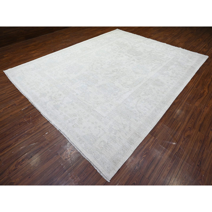 9'2" x 11'7" New Hand Knotted Ivory Wool Rectangle Oriental Rug - MOA10288124