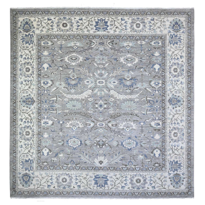 11'11" x 12'1" New Hand Knotted Grey Wool Square Oriental Rug - MOA10288144