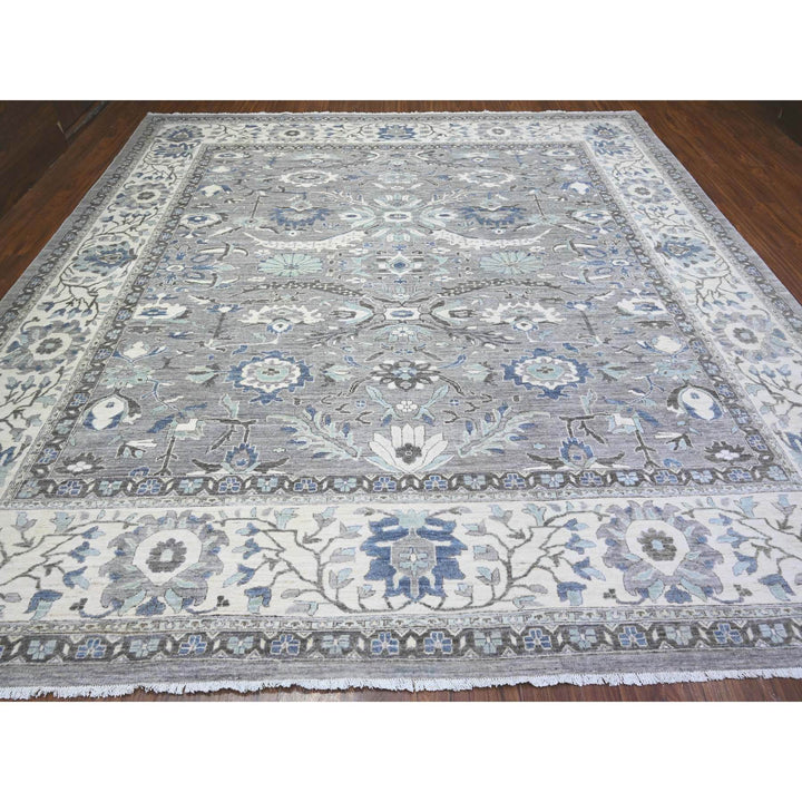 11'11" x 12'1" New Hand Knotted Grey Wool Square Oriental Rug - MOA10288144