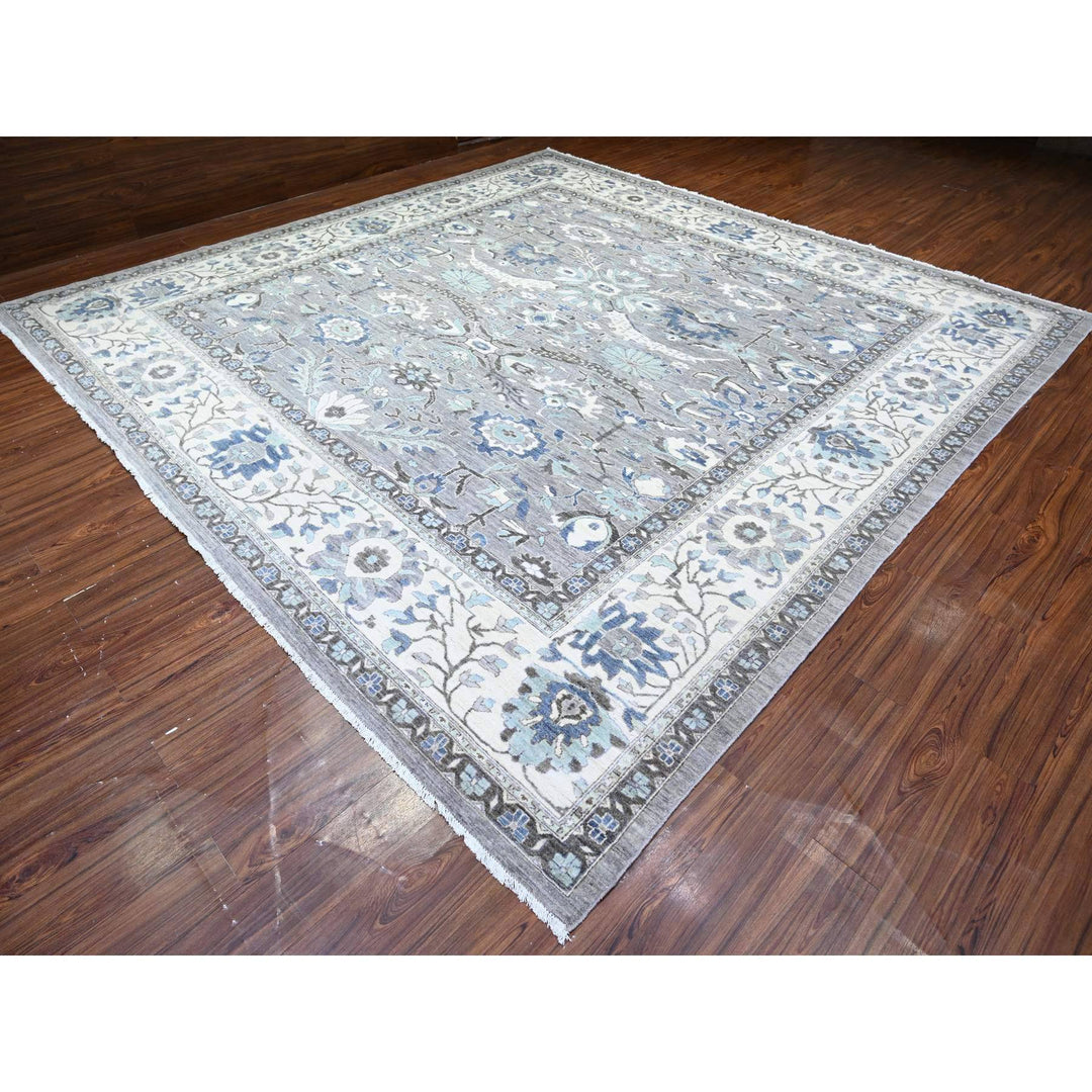 11'11" x 12'1" New Hand Knotted Grey Wool Square Oriental Rug - MOA10288144