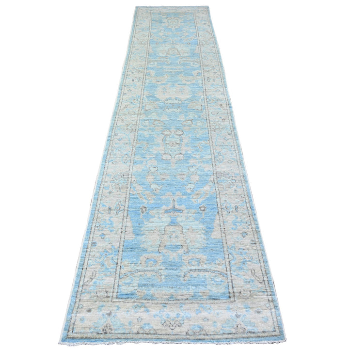 2'9" x 12'1" New Hand Knotted Blue Wool Runner Oriental Rug - MOA10288155