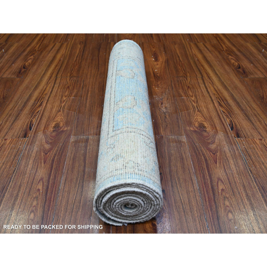 2'9" x 12'1" New Hand Knotted Blue Wool Runner Oriental Rug - MOA10288155