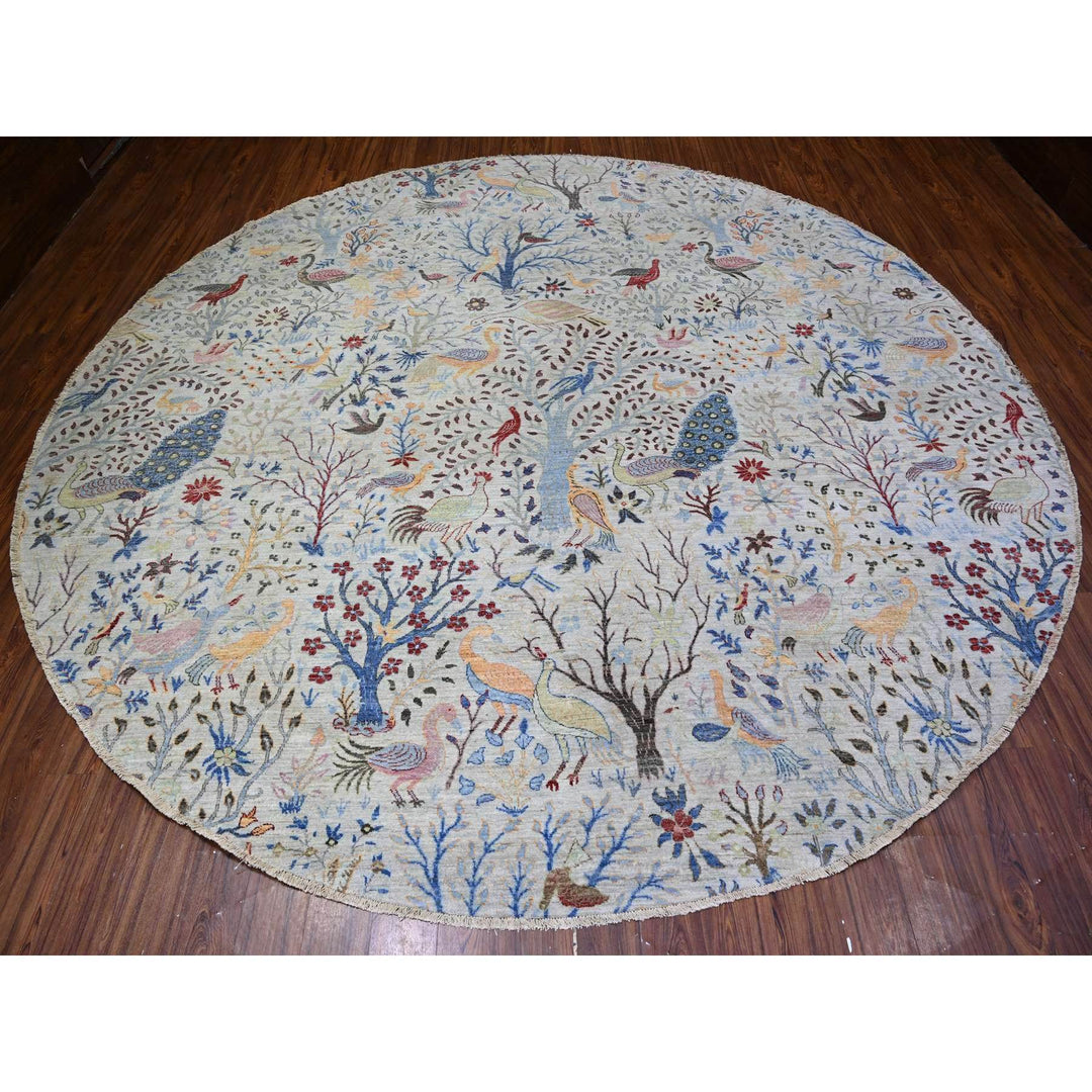 12'0" x 12'2" New Hand Knotted Grey Cotton Round Oriental Rug - MOA10288161