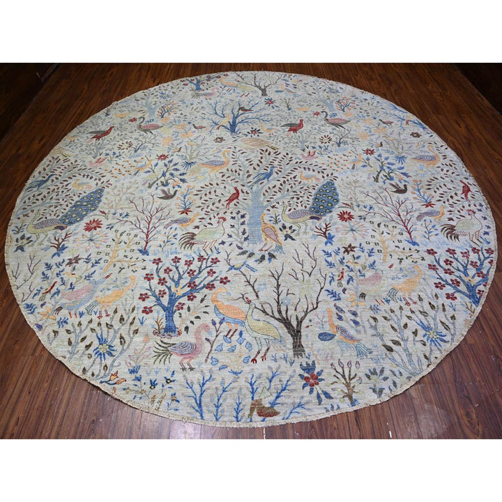 12'0" x 12'2" New Hand Knotted Grey Cotton Round Oriental Rug - MOA10288161