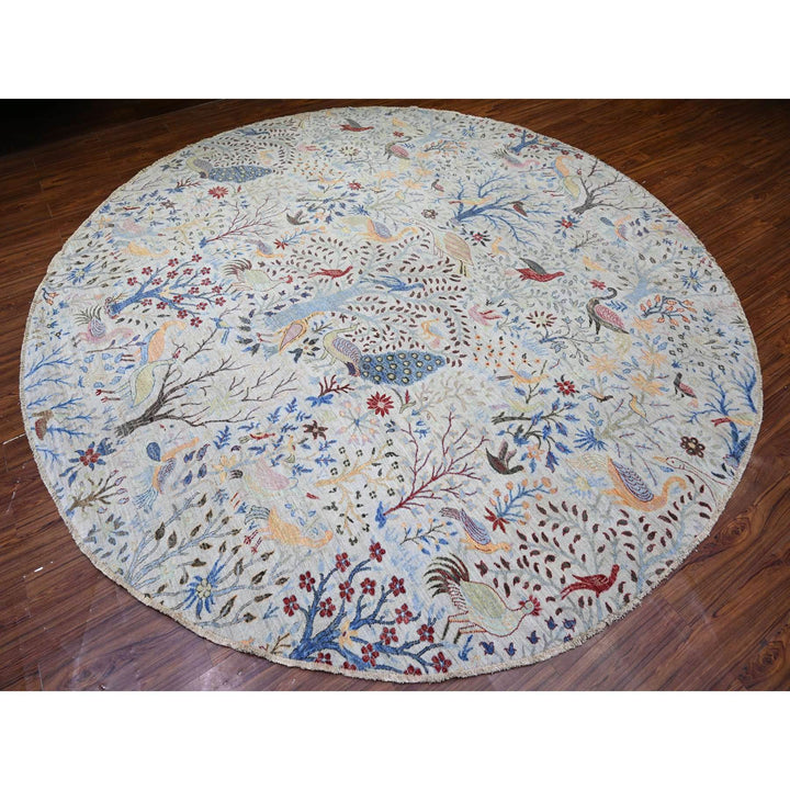 12'0" x 12'2" New Hand Knotted Grey Cotton Round Oriental Rug - MOA10288161