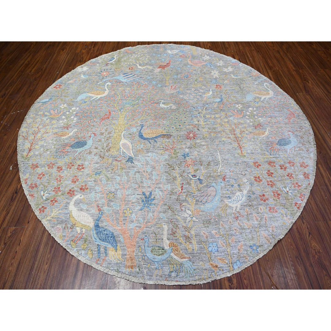 8'11" x 9'2" New Hand Knotted Grey Wool Round Oriental Rug - MOA10288162