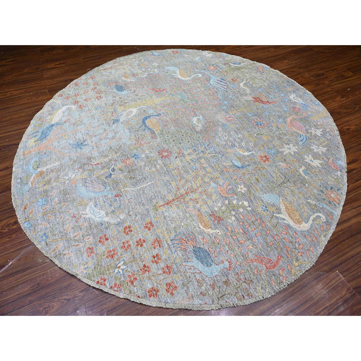 8'11" x 9'2" New Hand Knotted Grey Wool Round Oriental Rug - MOA10288162