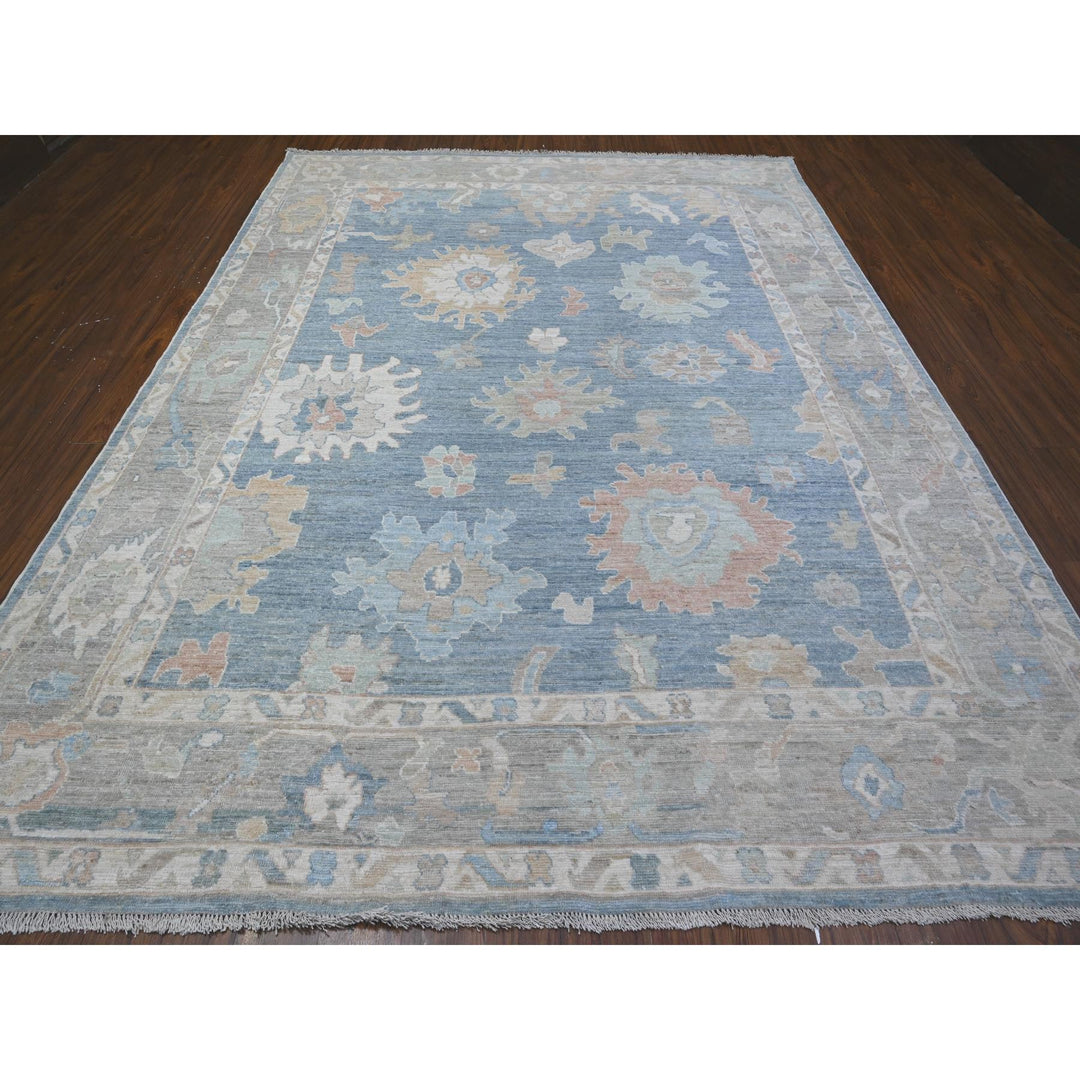 9'0" x 11'9" New Hand Knotted Blue Wool Rectangle Oriental Rug - MOA10288164