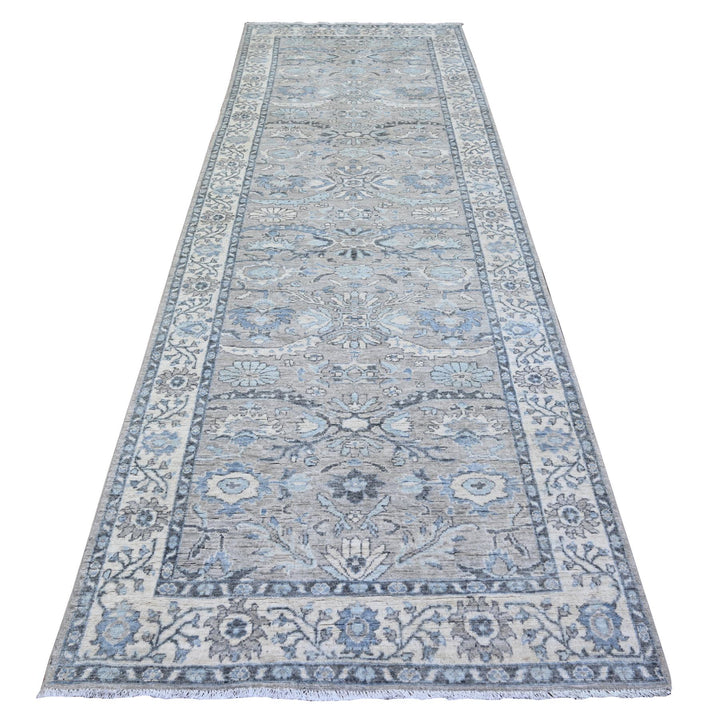 4'0" x 11'11" New Hand Knotted Grey Wool Runner Oriental Rug - MOA10288166