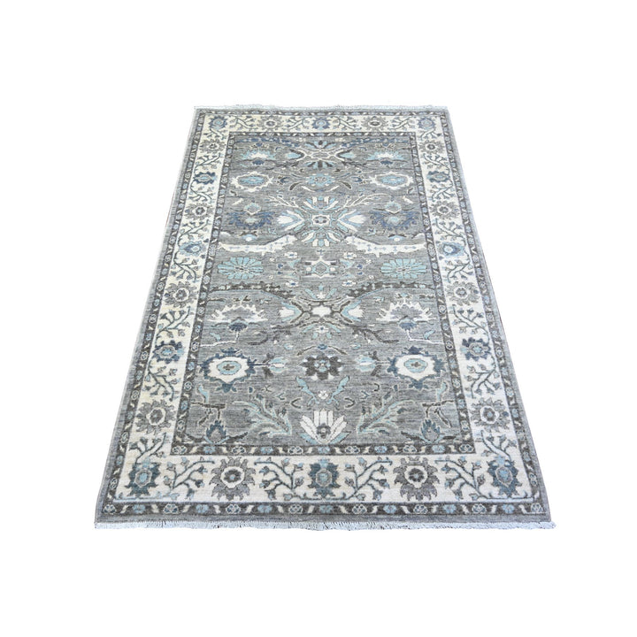 4'0" x 5'11" New Hand Knotted Grey Wool Rectangle Oriental Rug - MOA10288167