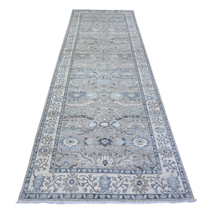 4'0" x 11'11" New Hand Knotted Grey Wool Runner Oriental Rug - MOA10288168