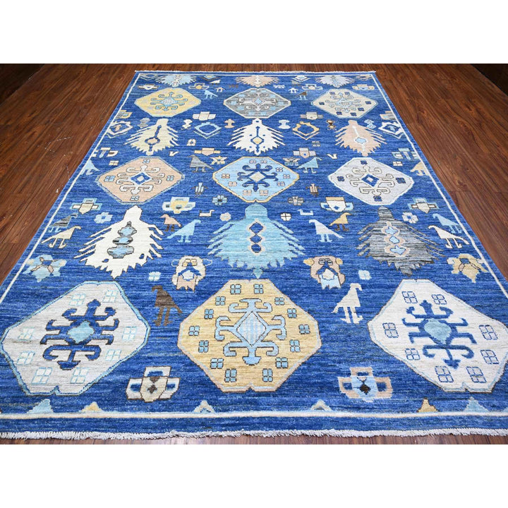 8'8" x 11'3" New Hand Knotted Blue Wool Rectangle Oriental Rug - MOA10288197