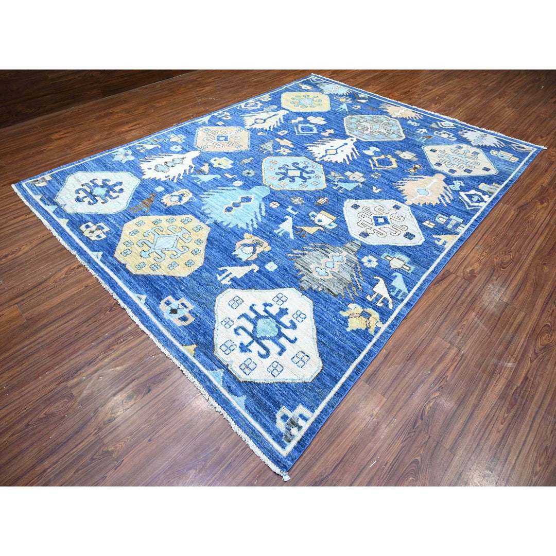 8'8" x 11'3" New Hand Knotted Blue Wool Rectangle Oriental Rug - MOA10288197