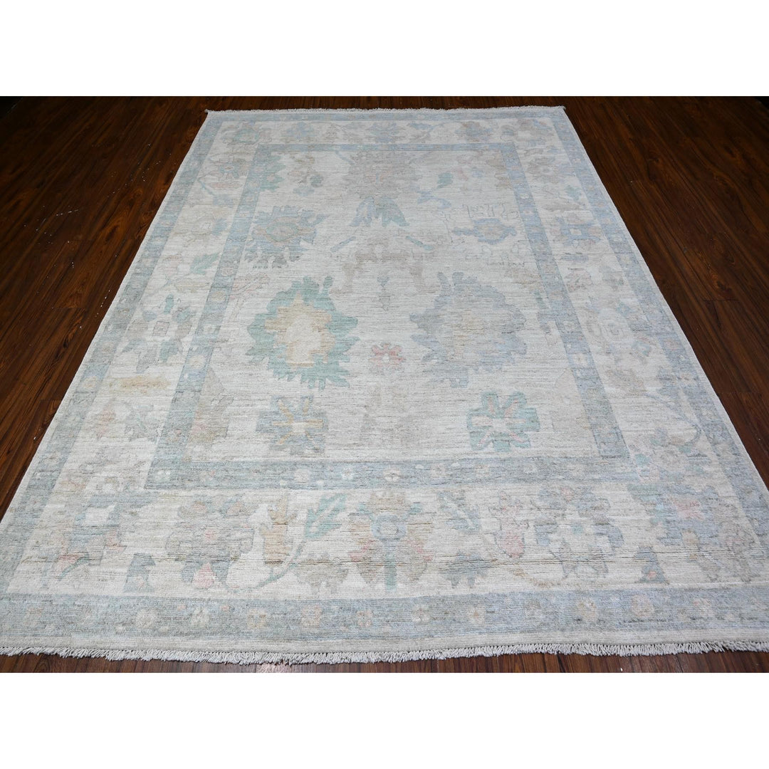 7'7" x 9'9" New Hand Knotted Ivory Wool Rectangle Oriental Rug - MOA10288204