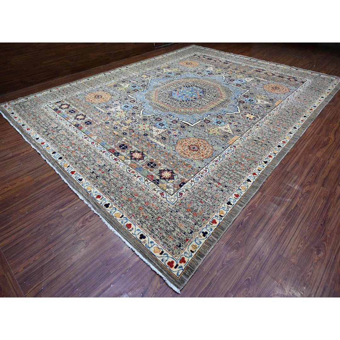 12'0" x 15'9" New Hand Knotted Grey Wool Rectangle Oriental Rug - MOA10288207